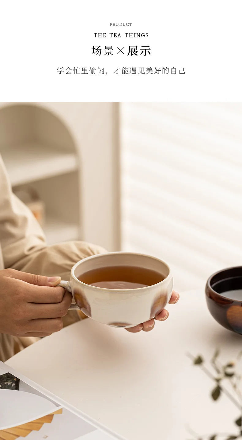 Taza de café con leche de cerámica de boca ancha de 350 ml | Elegancia pintada a mano