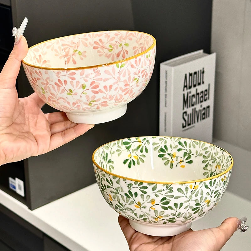 6-Inch Large Capacity Ceramic Bowl | Floral Design for All Meals