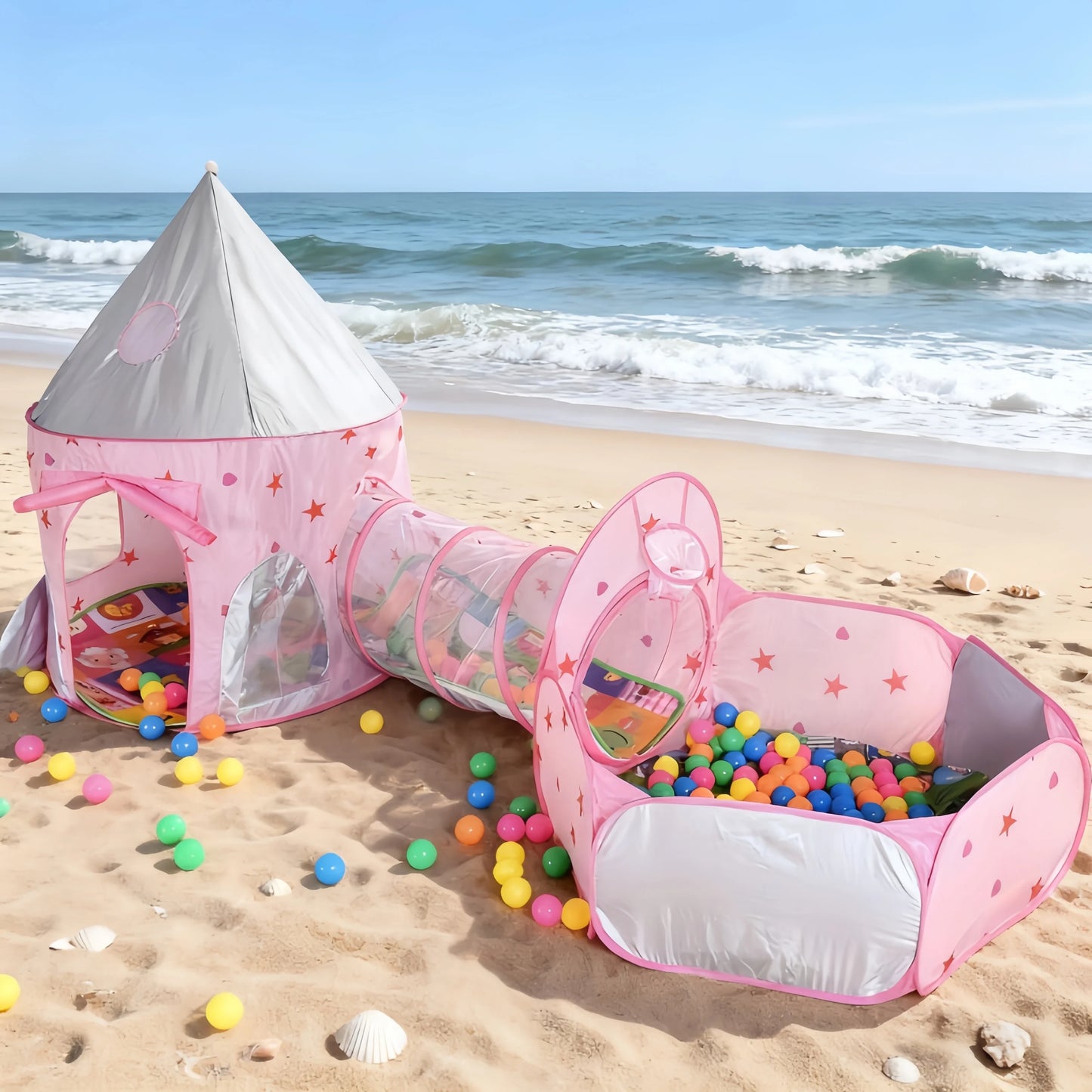 3 in 1 Kids Tent House with Tunnel & Ball Pool | Portable Play Toy