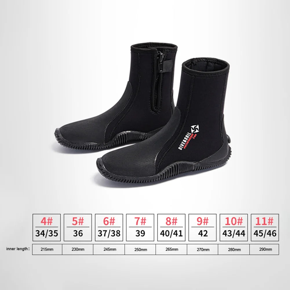 Unisex 5MM Neoprene Diving Boots | Waterproof Snorkeling Water Shoes