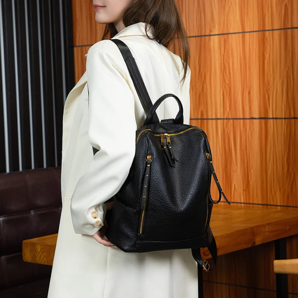 Vintage Leather Backpack | Large Capacity Travel Rucksack for Women