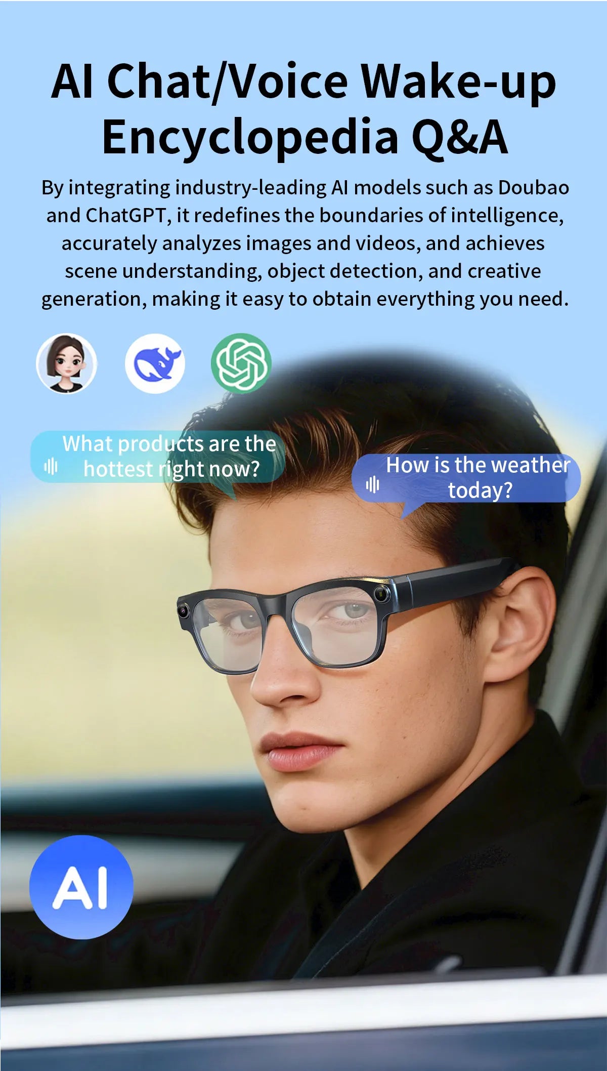AI Smart Glasses with 8MP Camera & Multi-Language Translation