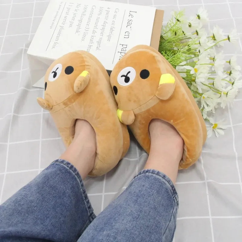 Cute Plush Fleeces-Lined Winter Bear Cartoon Slippers