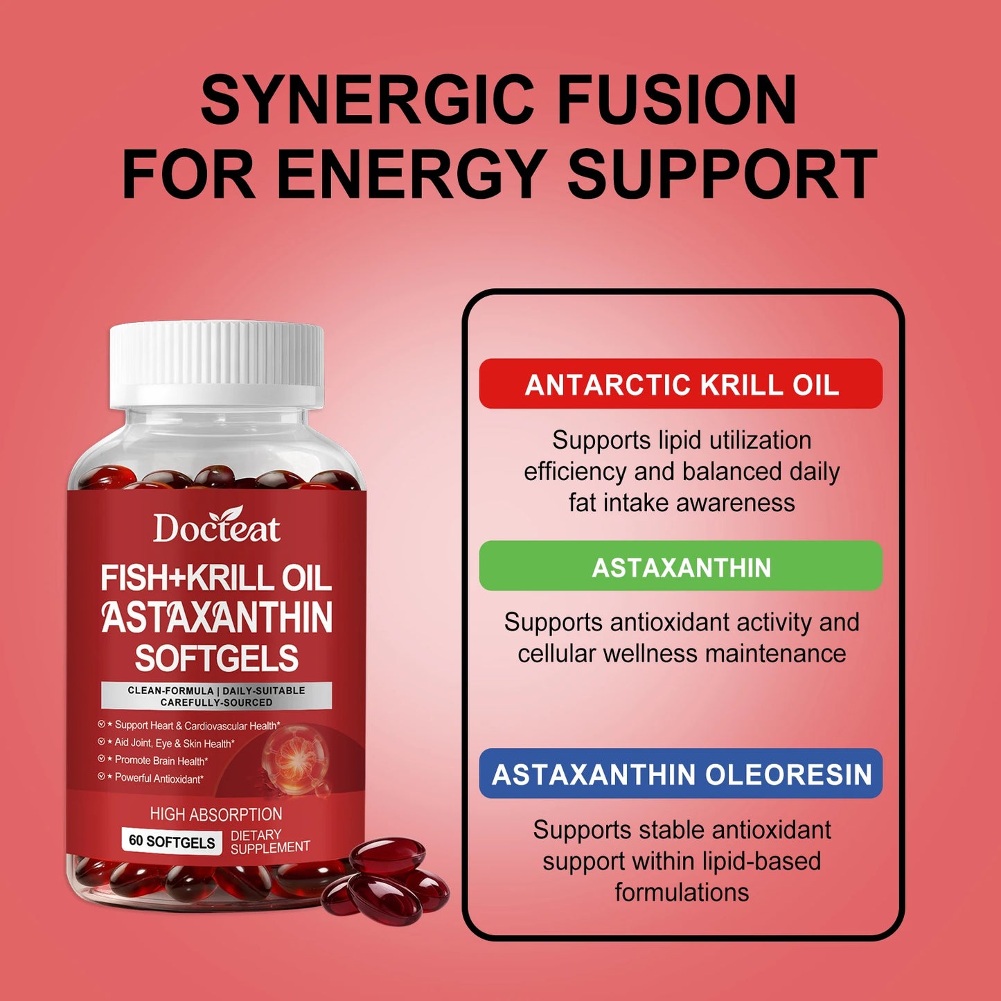 Fish & Krill Oil Softgels with Omega-3 | Antioxidant Support