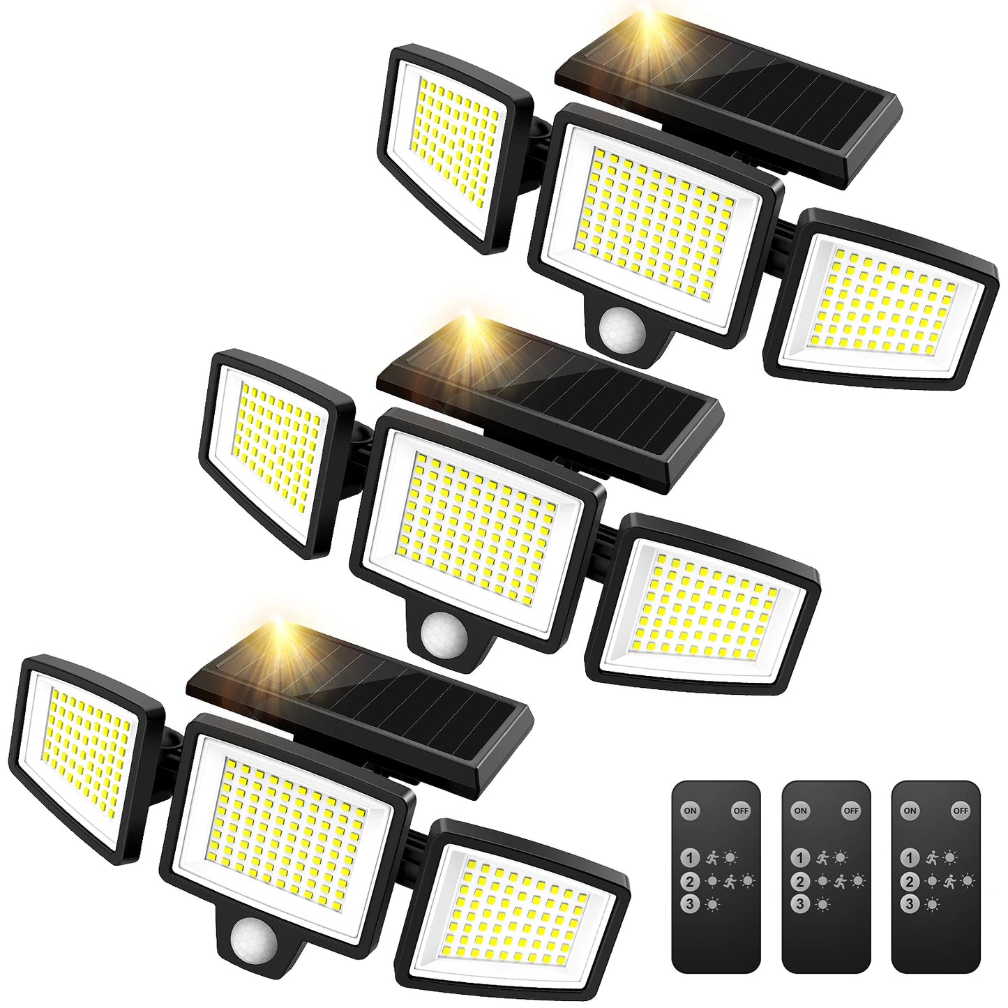 3-Head Solar Outdoor Light with Motion Sensor & Remote Control