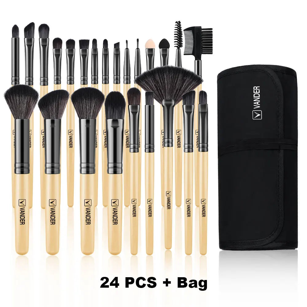 24 Piece Makeup Brush Set – Soft Bristle Synthetic Brushes with Wood Handles for Foundation, Blush, Eyeshadow, Powder & Blending – Full Face Beauty Tools