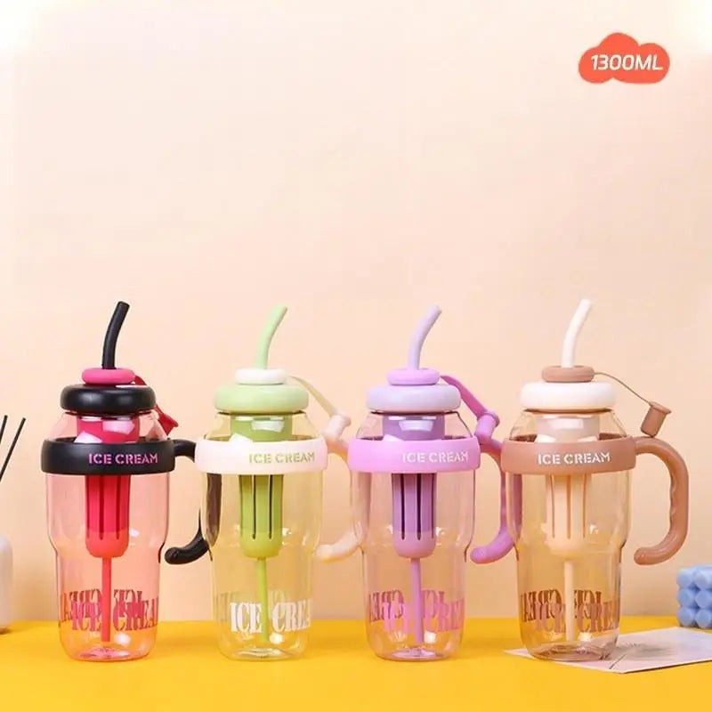 1300ML Plastic Water Bottle with Straw for Kids Large Capacity Cute Cup School Travel Outdoor