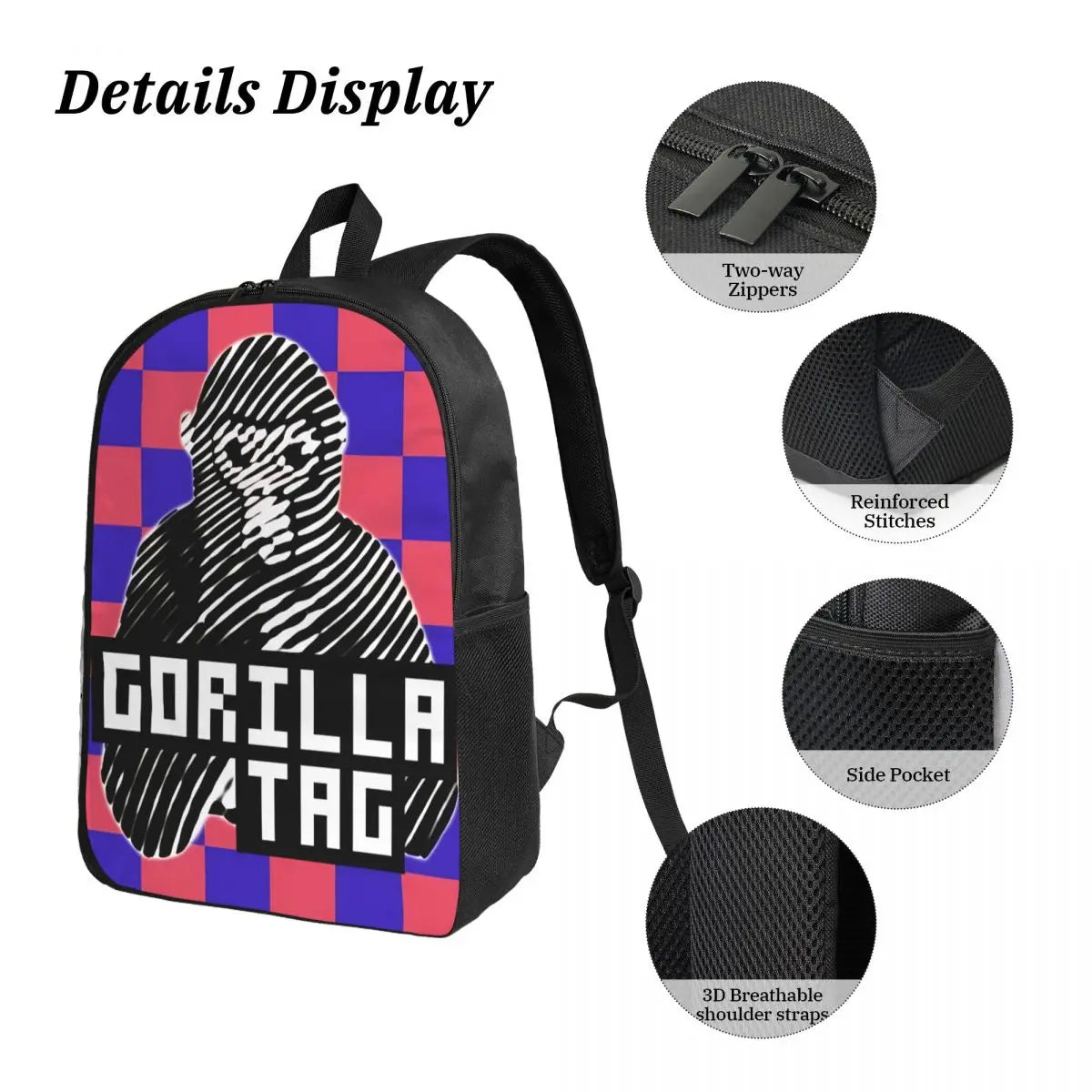 Stylish Black and White Gorilla Backpack Set for Teens | Versatile Bags