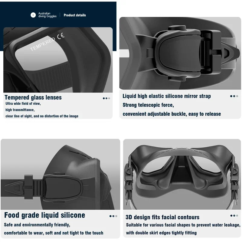 Professional Low Volume Diving Mask | Anti-Fog Silicone Snorkel Gear