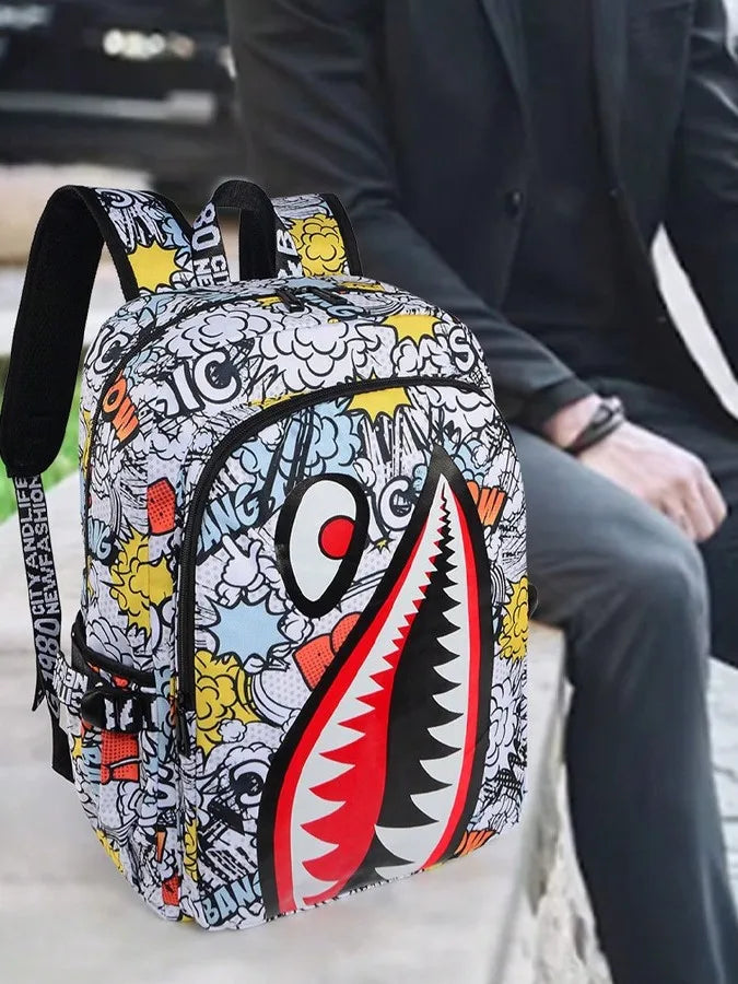 Large Capacity Waterproof Retro Shark Backpack for Outdoor Use