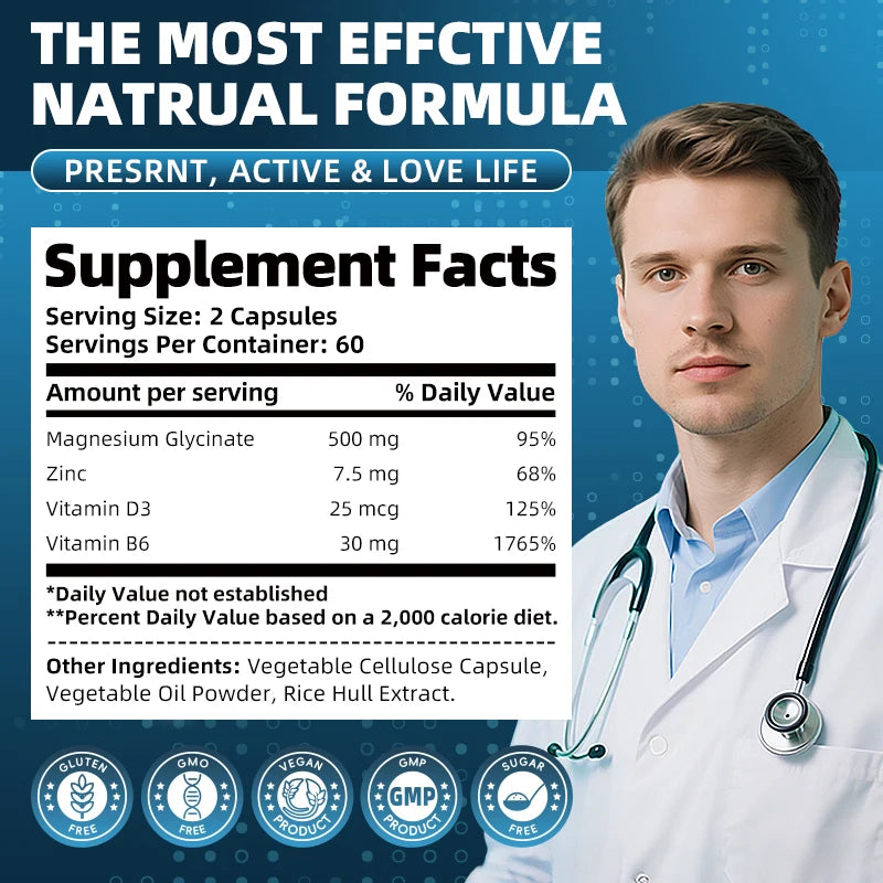 Magnesium Glycinate Vegan Capsules with Zinc & Vitamin D3