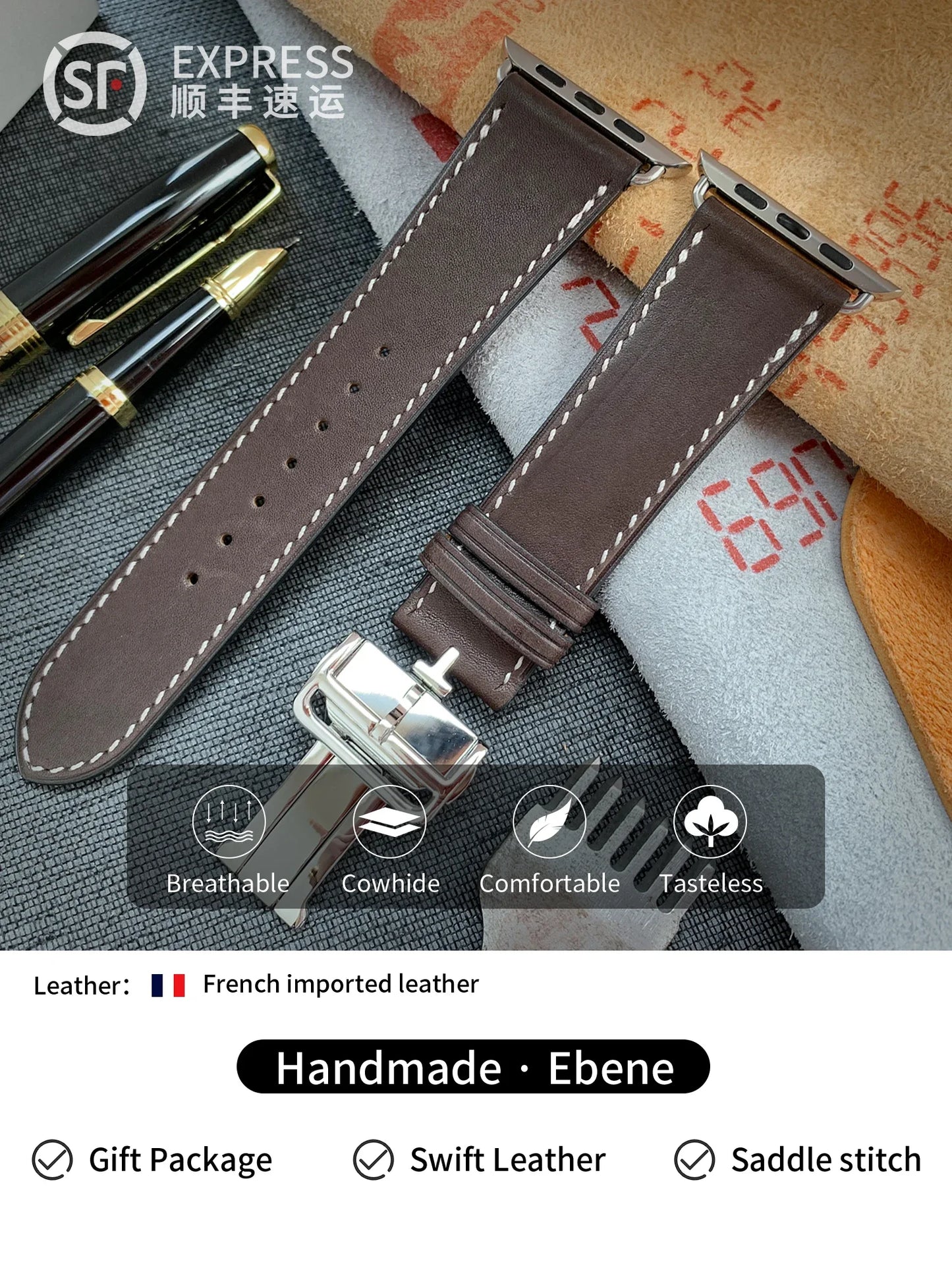 High Quality Genuine Leather Watch Band | Deployment Buckle Strap