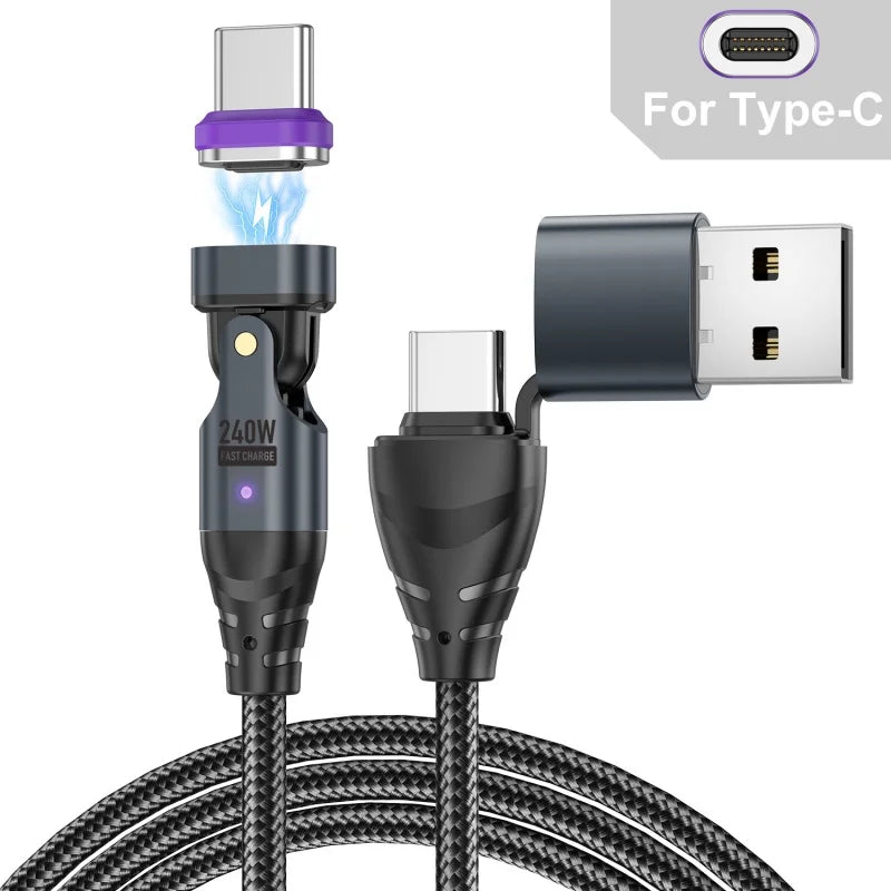 240W Fast Charging Magnetic Cable for USB-C & Micro Devices
