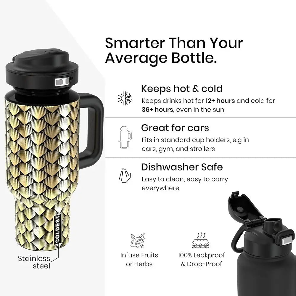 Stainless Steel Insulated Tumbler with Handle & 3 Leakproof Lids