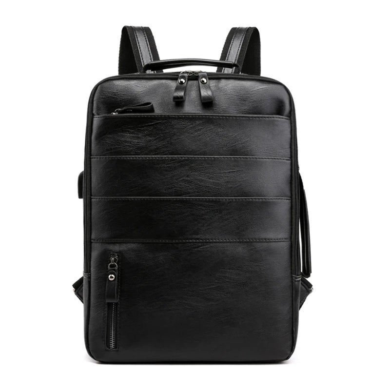 Waterproof PU Leather Business Backpack | Large Capacity USB Rucksack