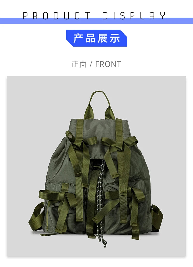 Fashion Y2K Bow Casual Backpack | High-Quality Nylon Shoulder Bag