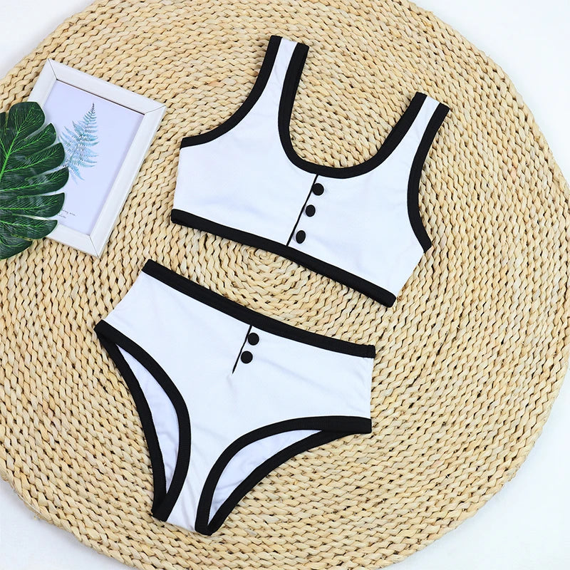 High Waist Women's Swimwear | Luxury Ribbed Two-Piece Bikini Set