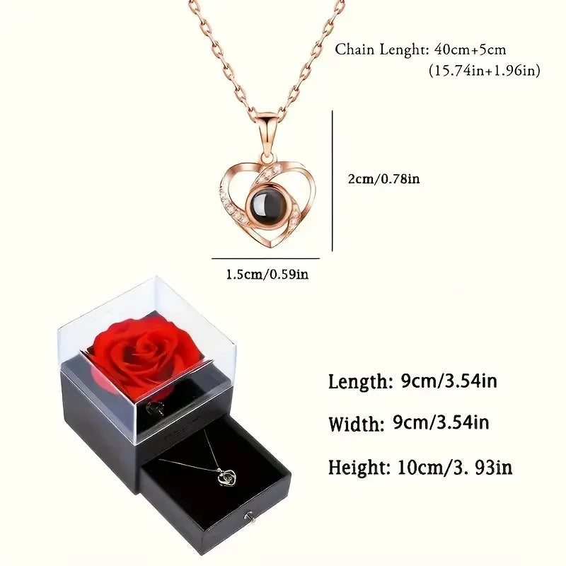 Eternal Red Rose Gift Box with Heart Necklace | Perfect Gift