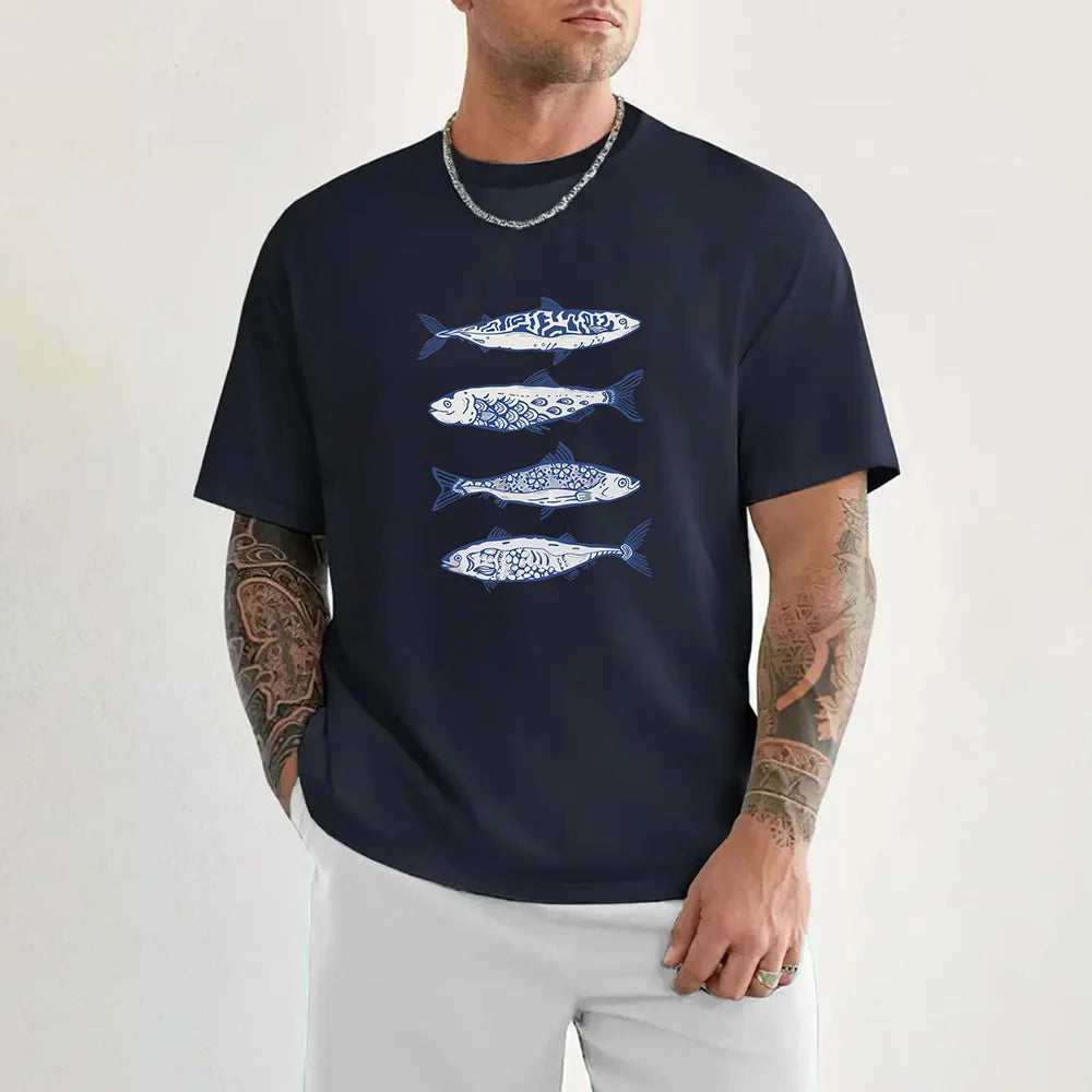 High-Quality Fish Pattern Cotton T-Shirt | Trendy Summer Hip Hop Style