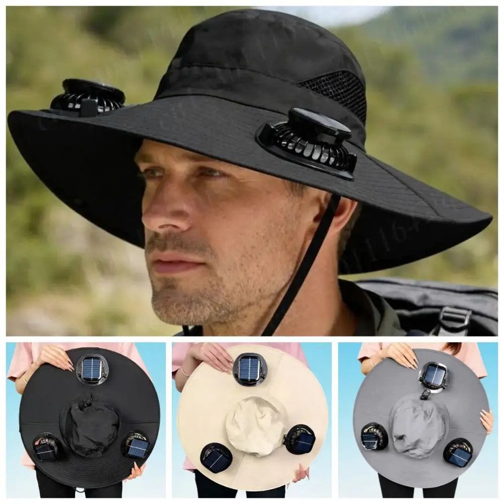 3 Fans Solar Fan Hat | Breathable UV Protection Wide Brim Cap