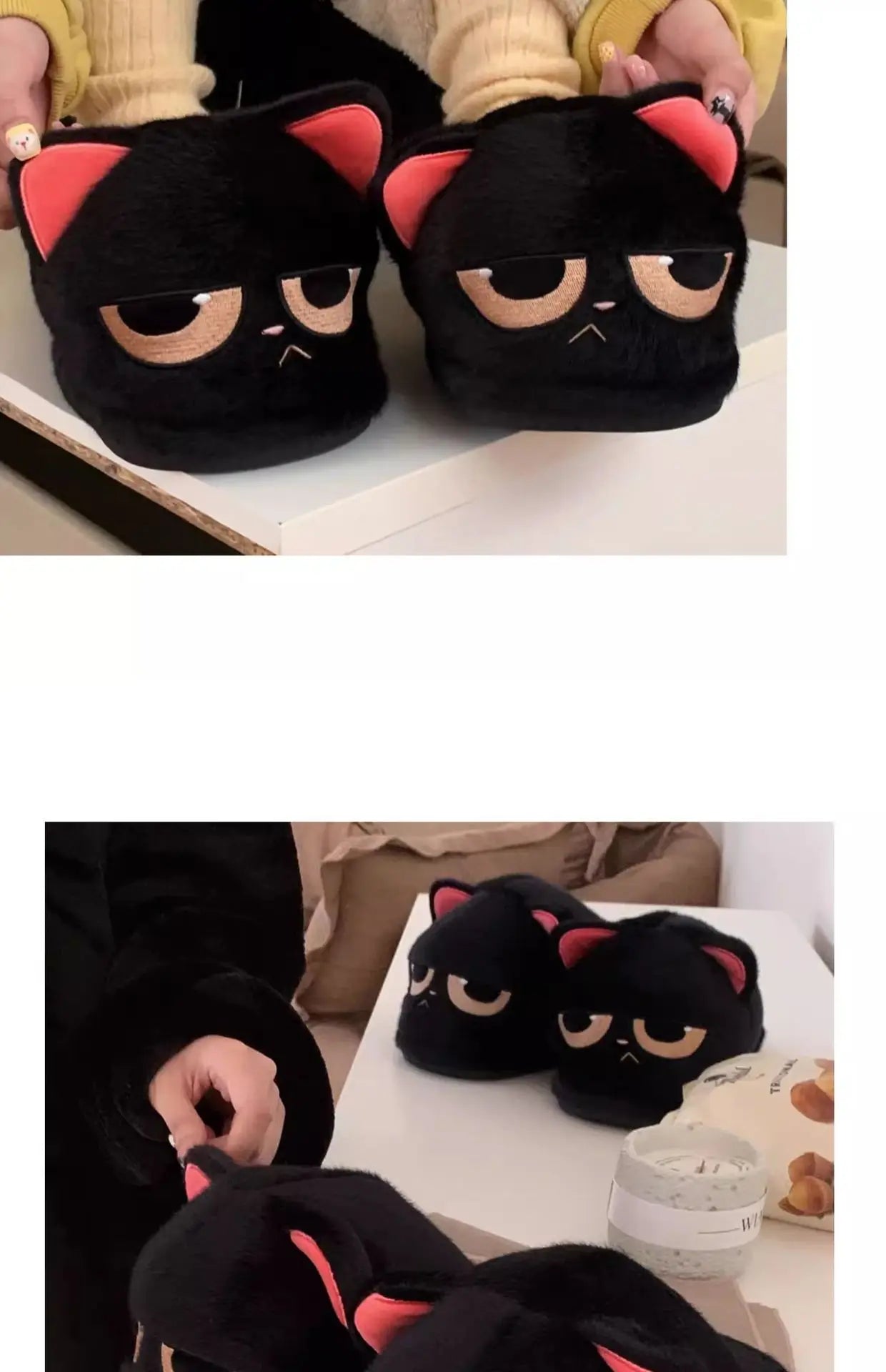 Unisex Cute Cartoon Cat Plush Slippers | Cozy Winter House Shoes