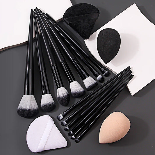 17pcs High-Quality Makeup Brush Set + Makeup Sponge Egg | Soft Nylon Wool Fiber Brushes & Dry/Wet Puff 2026