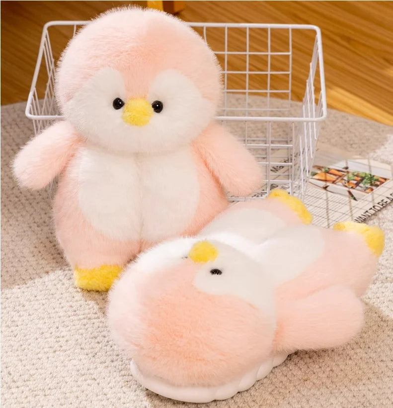Cute Cartoon Penguin Cotton Slippers | Warm Plush Indoor Shoes