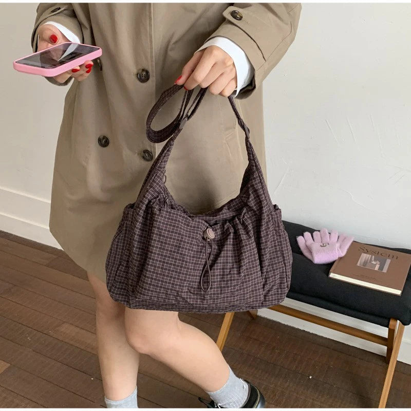 Stylish Plaid Nylon Shoulder Tote Bag | Versatile Everyday Accessory