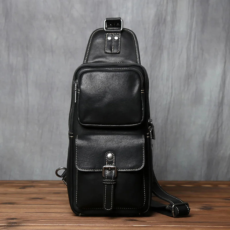 Bolso de pecho de cuero hecho a mano elegante para hombre | Bandolera espaciosa