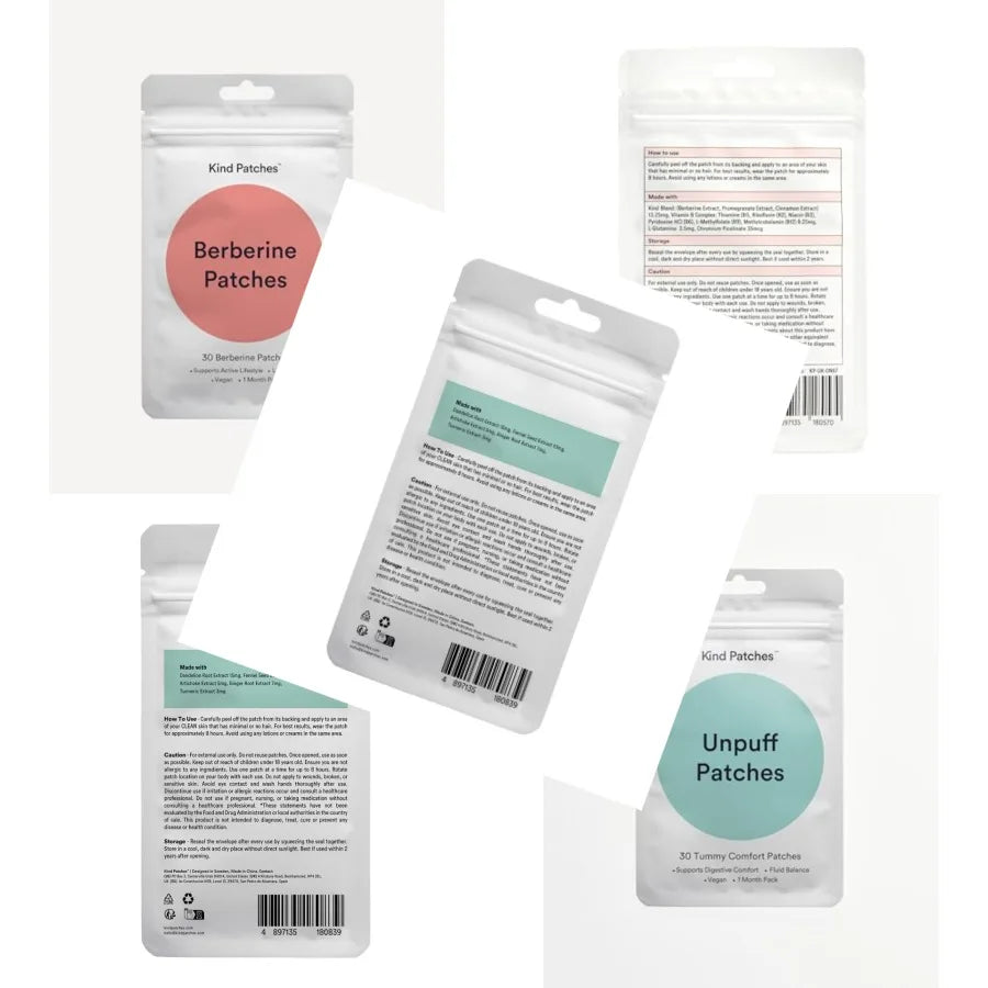Vegan Berberine and Unpuff Patch Bundle | 60 Latex-Free Patches