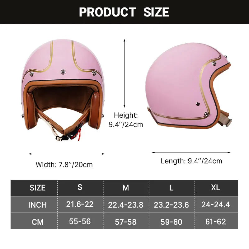 3/4 Open Face Retro Motorcycle Helmet with Bubble Visor - DOT Approved
