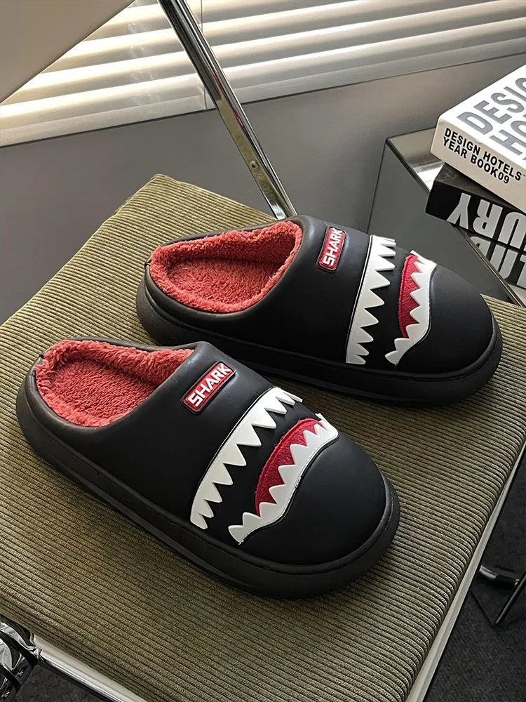Men's Shark Plush Winter Slippers | Cozy Warm Indoor Outdoor Shoes