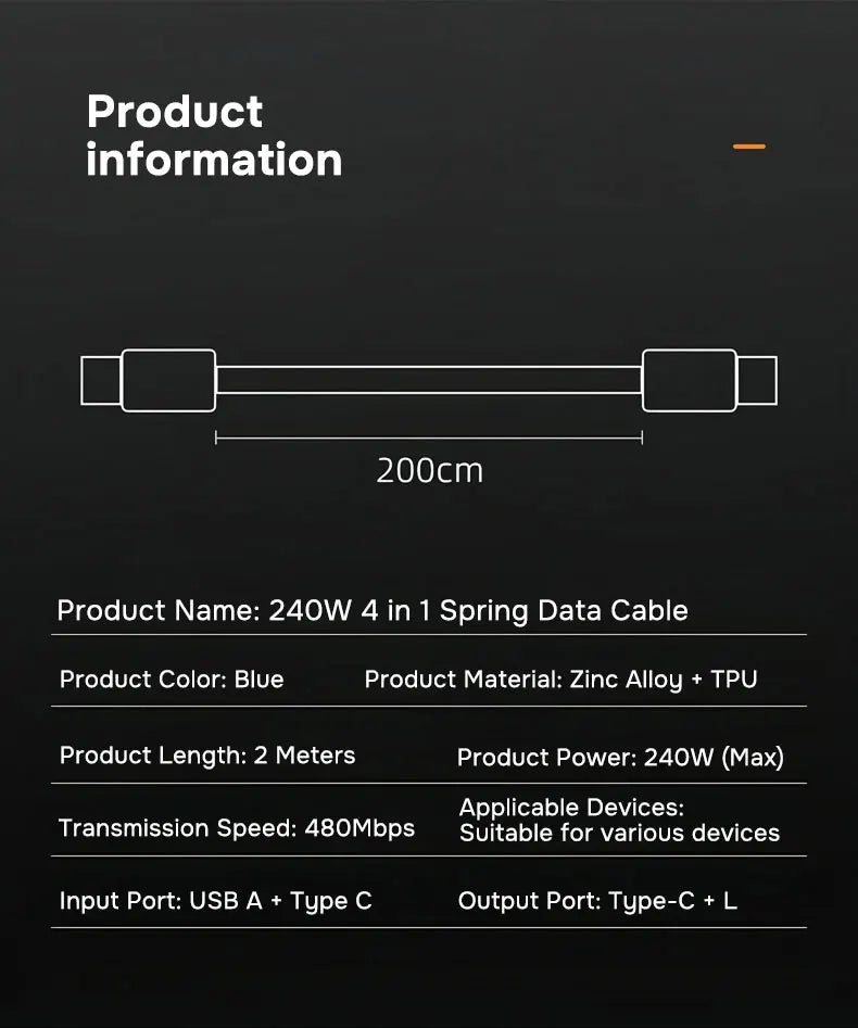 240W 4 in 1 USB Charger Cable | Fast and Versatile Charging