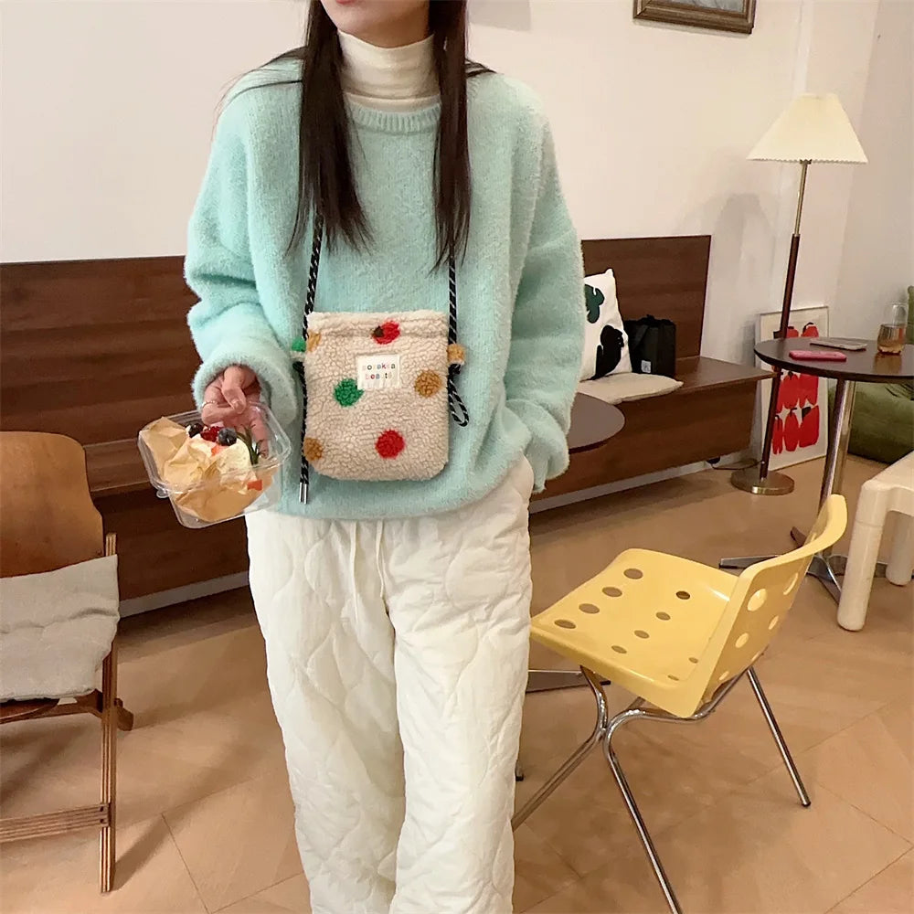 Cute Plush Dot Crossbody Bags for Women | Portable Shoulder Bag