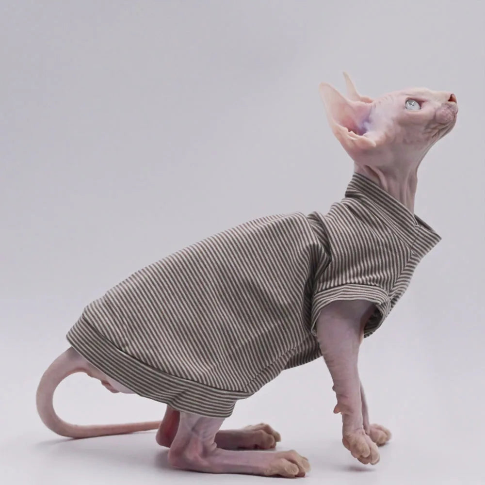 Stylish Cotton Vest for Sphynx Cats | Soft Brown Stripes