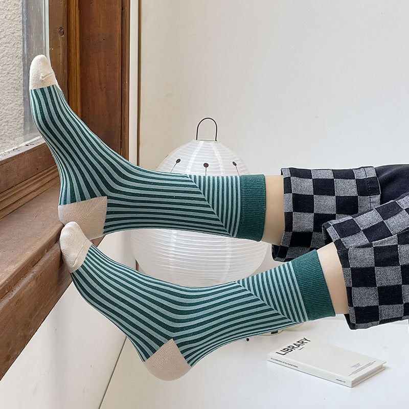 Multicolor Striped Casual Crew Socks for Women | Stylish Comfort