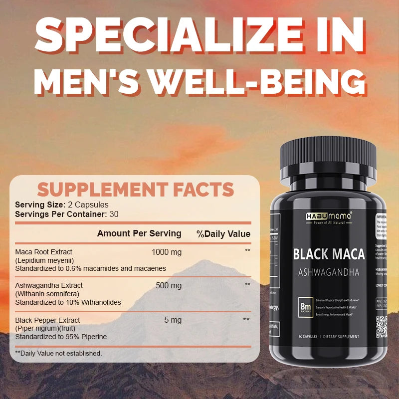 Black Maca Root & Ashwagandha Supplement for Men's Stamina