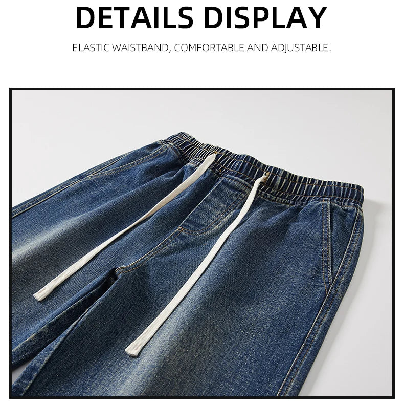 Men's Vintage Drawstring Wide-Leg Jeans | Trendy Casual Pants