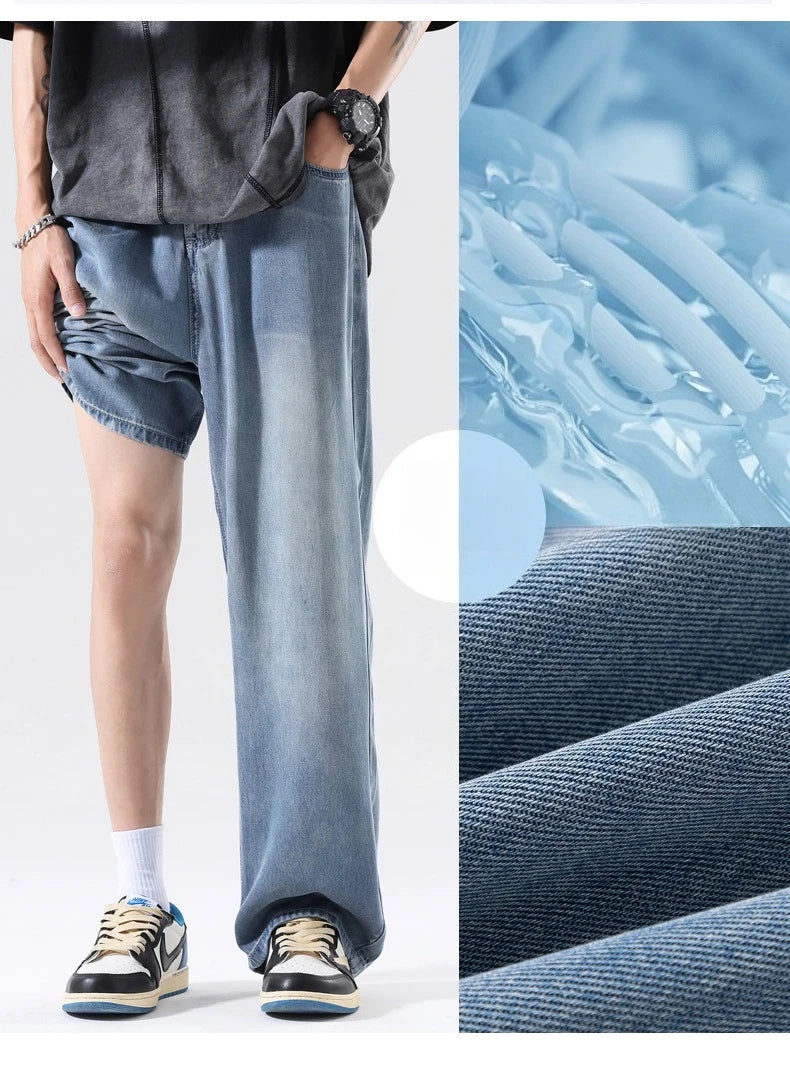 Men's Wide Leg Jeans | Breathable Loose Straight Leg Denim Pants