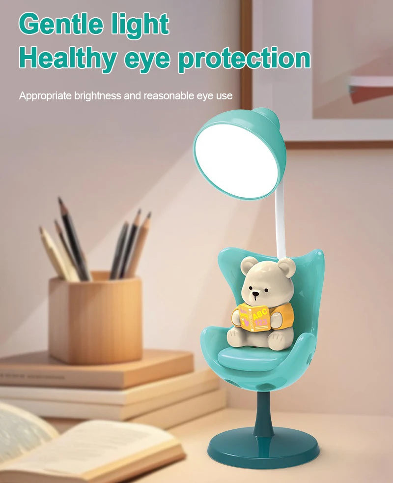 Bonita lámpara de escritorio LED flexible de oso con soporte para teléfono | Iluminación acogedora