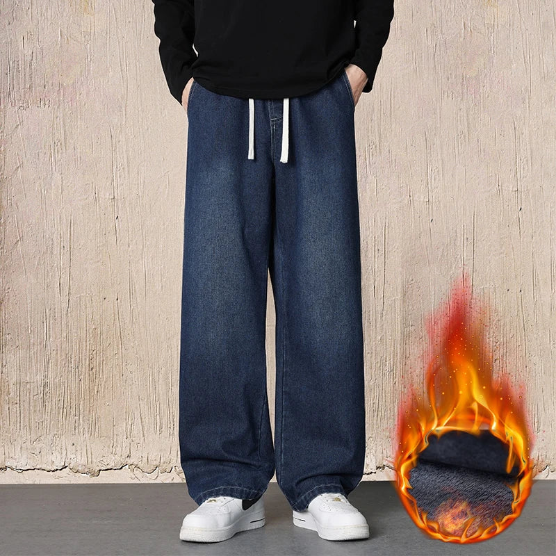 Men's Fleece Lined Baggy Jeans | Warm Winter Denim Pants
