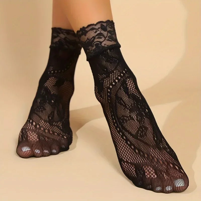 5 Pairs Floral Lace Socks | Thin Breathable Summer Hosiery