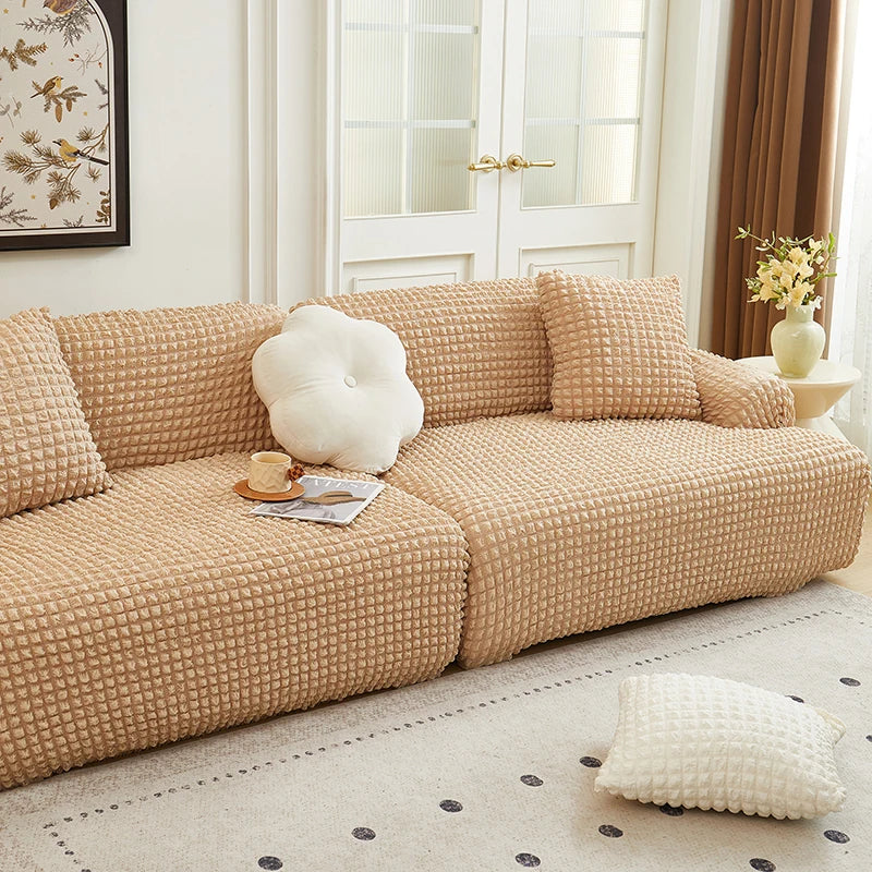 Solid Color Bubble Popcorn Sofa Cover | Elastic & Durable Fit