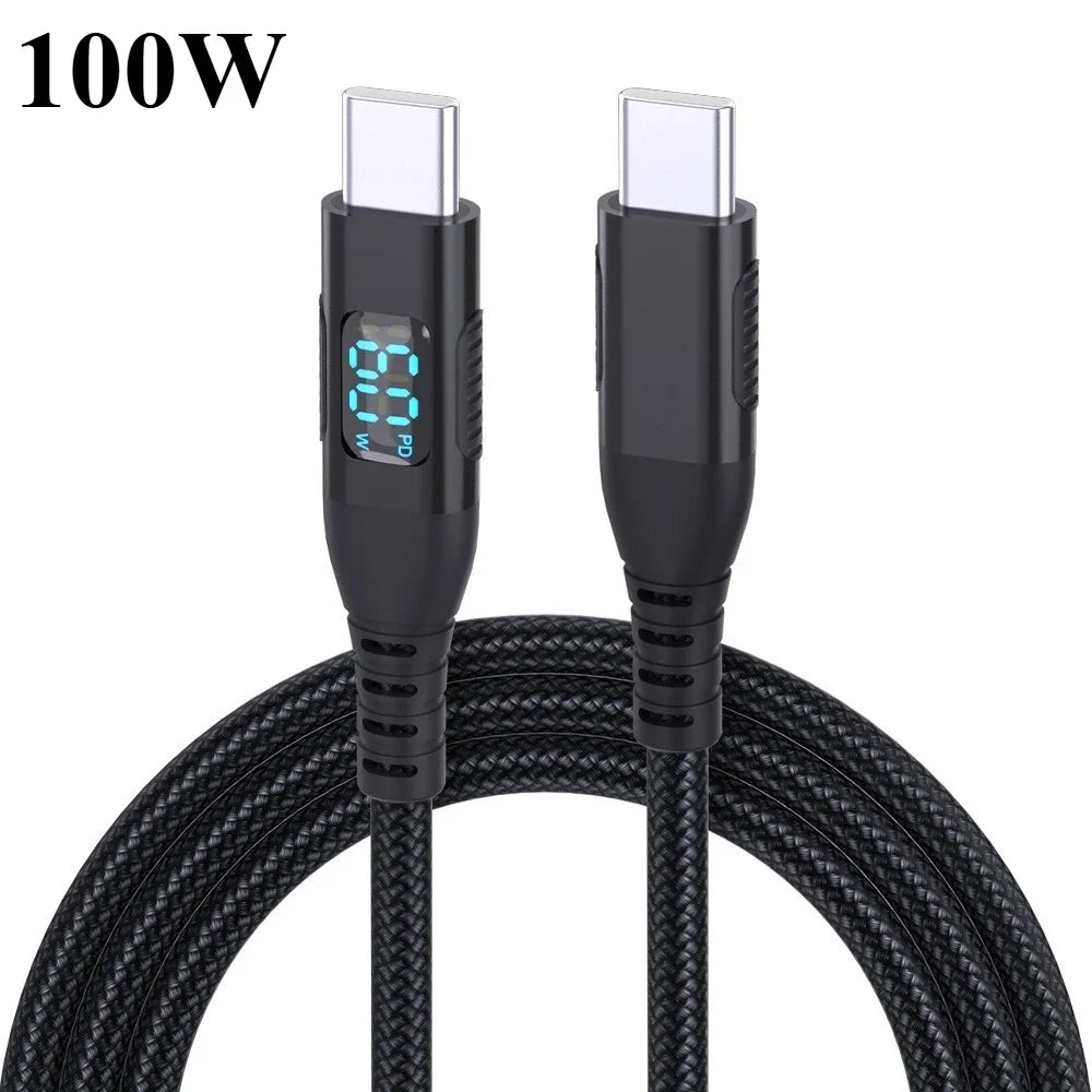 100W PD Fast Charging Type C to C Cable with LED Display