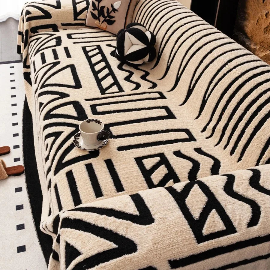Bohemian Jacquard Fleece Sofa Towel | Cozy Blanket for Living Room
