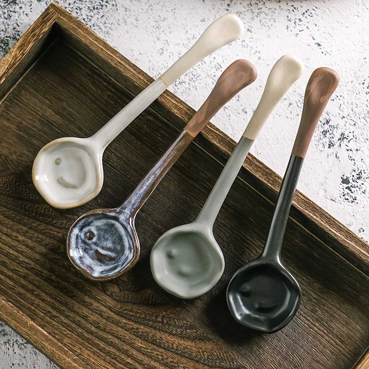 4pcs Retro Ceramic Soup Spoons | Perfect for Ramen & More