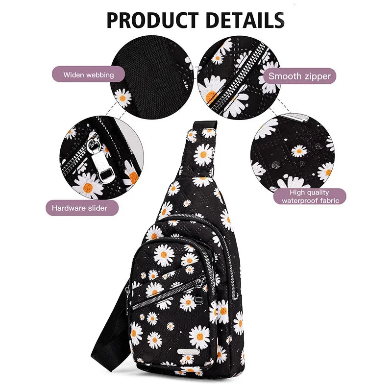 Floral Quilted Mini Sling Chest Bag | Adjustable Crossbody Backpack