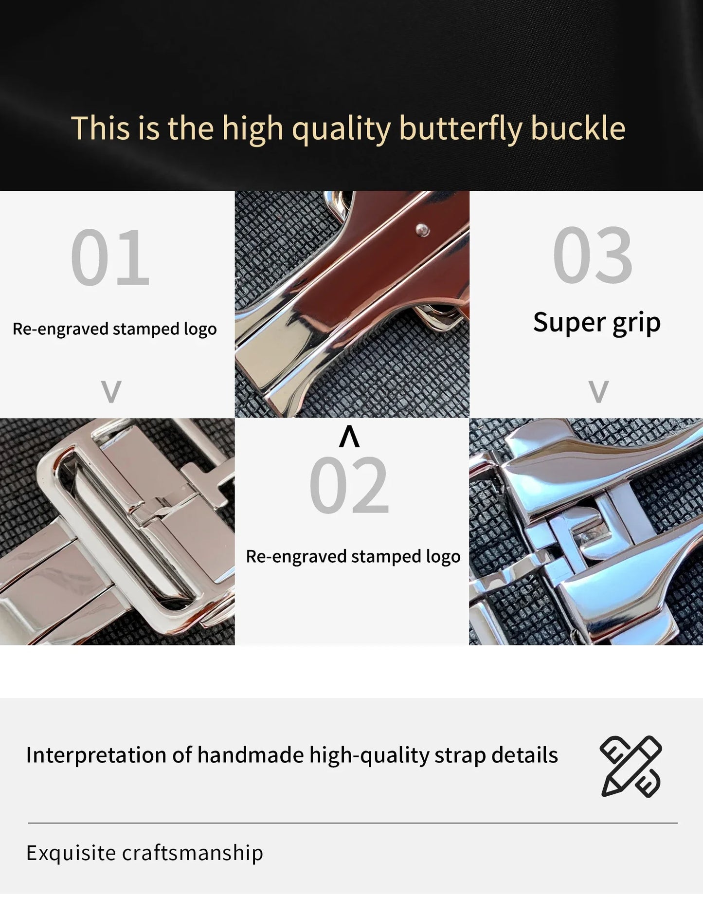 High Quality Genuine Leather Watch Band | Deployment Buckle Strap
