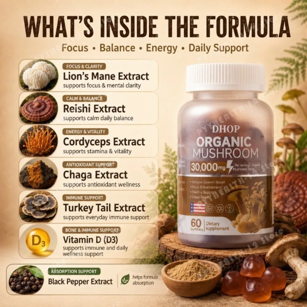 Mushroom Gummies with Lion's Mane & Reishi | Daily Health Support