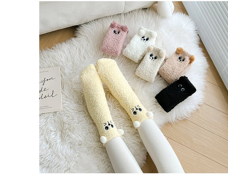 Cute Women's Winter Fluffy Socks | Cozy Fuzzy Animal Crew Socks